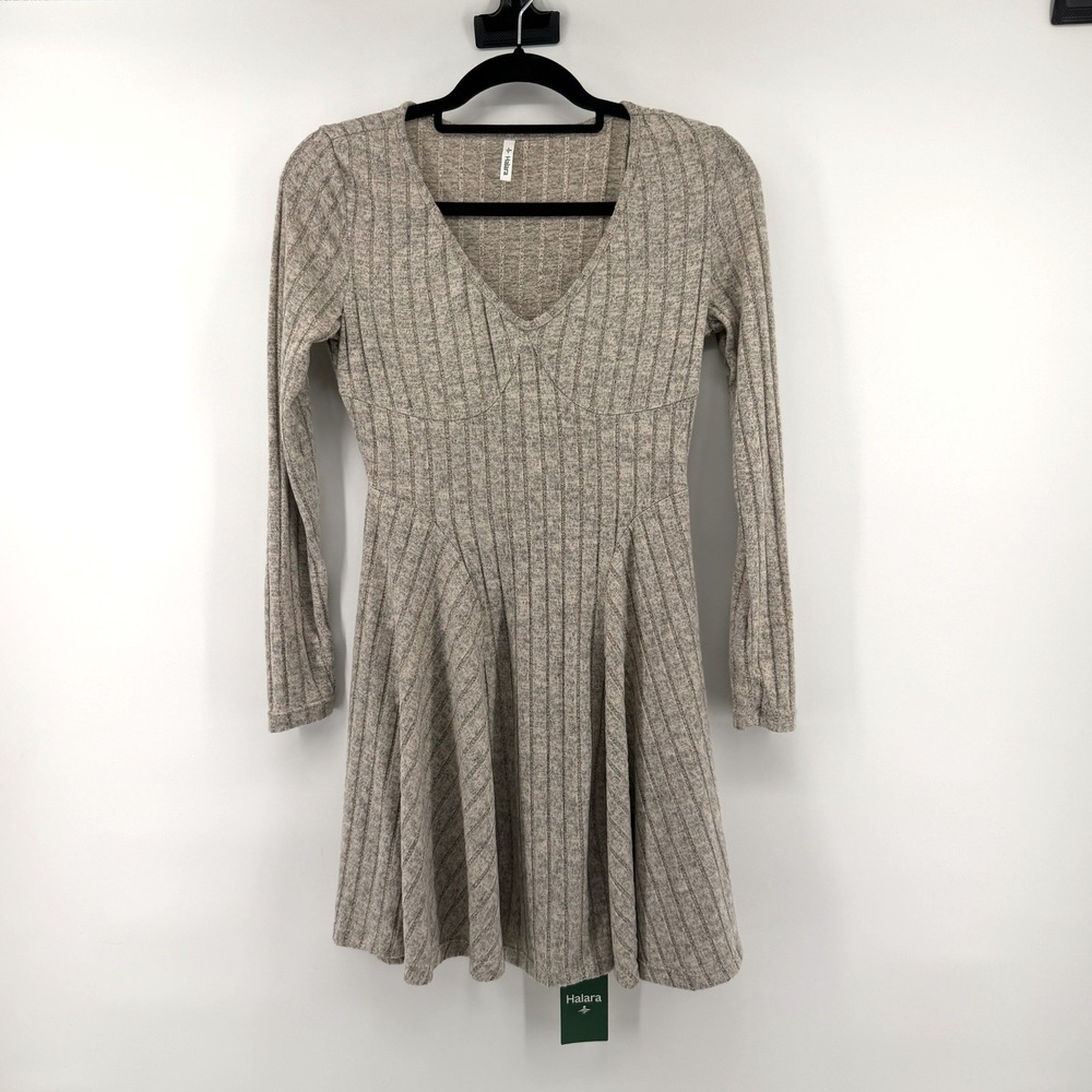 Halara Top Ribbed Knit Long Sleeve Gray Womens Athleisure Casual Marled Slim Fit